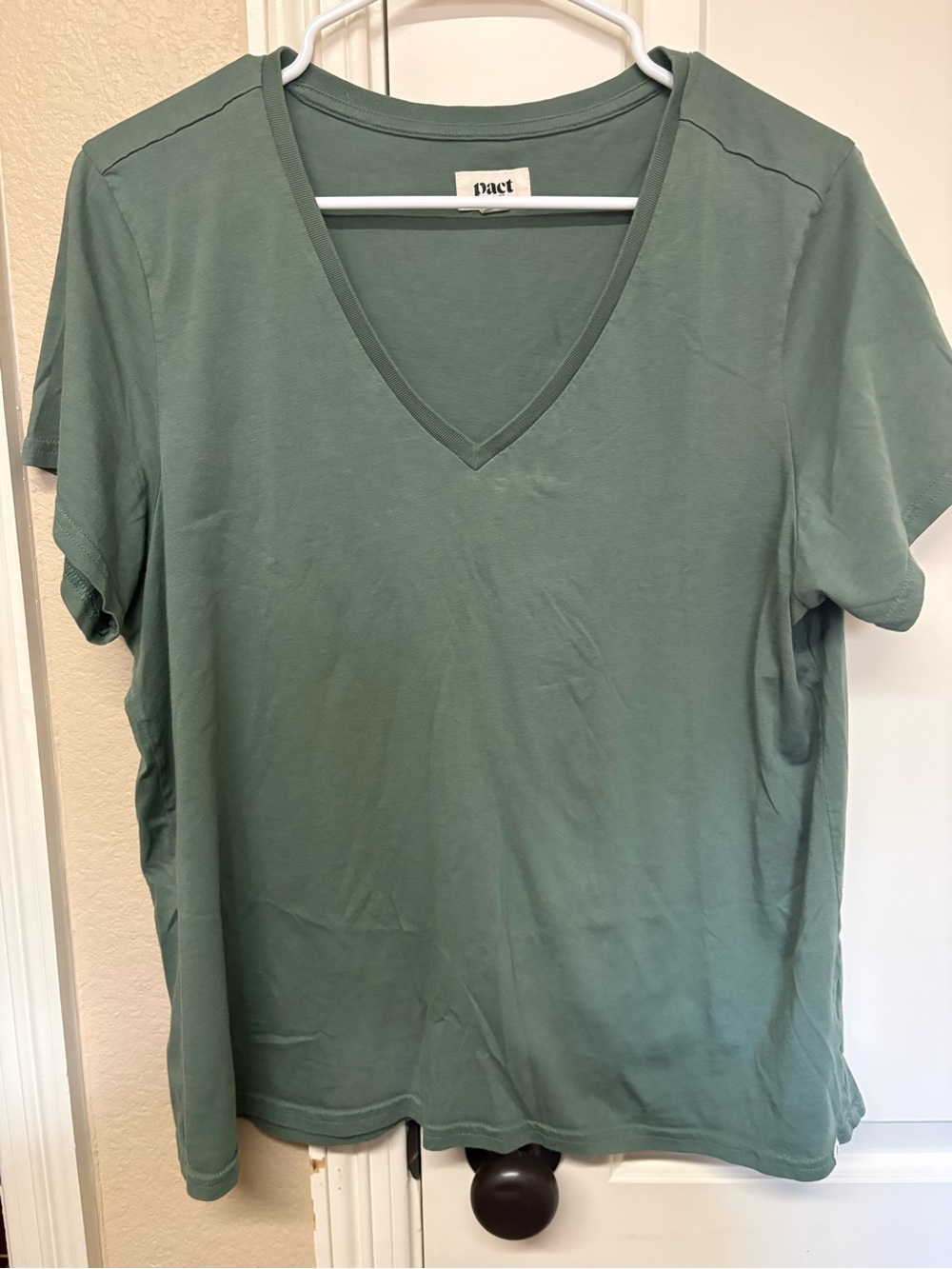 Pact Sage Green V-Neck Short Sleeve Tee